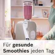 Bosch Küchenmaschine MUM5 MUM5XW20, Edelstahl-Schüssel 3,9 L, integrierte Waage, Mixer 1,25 L, Profi-Knethaken, Schnee-, Silikonbesen, Durchlaufschnitzler, 4 Scheiben, 1000 W, weiß