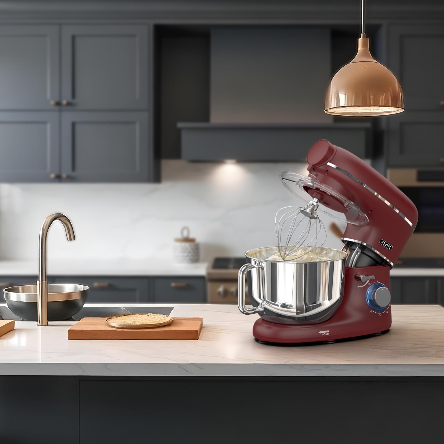 Fentic Kuchenmaschine mit Nudelmaschine – 2000W – Knetmaschine mit Nudelmaschine Elektrische – Pasta Maker - 6,2L Edelstahl Rührschüssel (Rot)