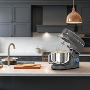 Fentic 6-in-1 Küchenmaschine – 2000W – Mit Fleischwolf, 1,5L Entsafter, Gemüseschneider und Mehr – Knetmaschine mit 6,2L Rührschüssel, Rührhaken, Knethaken, Schlagbesen und Spritzschutz (Anthrazit)