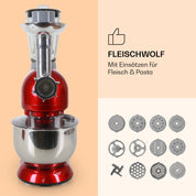 Klarstein Knetmaschine Küchenmaschine mit Fleischwolf, 2000W Teigmaschine Klein, 6 Stufen, Schneebesen Rühr- & Knethaken, Planetenrührwerk, Rührmaschine mit Mixer, Küchenmaschinen mit 5L Schüssel