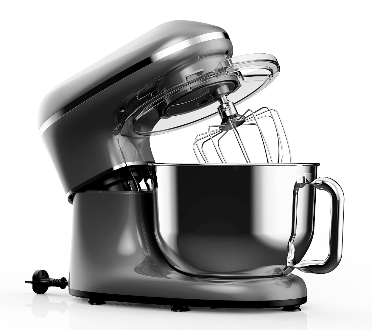 Fentic Küchenmaschine - 2000W - Edelstahl Rührschüssel (6,2 L) - Knetmaschine mit Rührhaken, Knethaken, Schlagbesen und Spritzschutz - Inkl. zusätzlichem Zubehör - Anthrazit