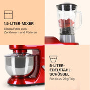 Klarstein Knetmaschine Küchenmaschine mit Fleischwolf, 2000W Teigmaschine Klein, 6 Stufen, Schneebesen Rühr- & Knethaken, Planetenrührwerk, Rührmaschine mit Mixer, Küchenmaschinen mit 5L Schüssel