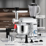 Homlee 3 in 1 Universal Küchenmaschine 2000W Multifunktionale Knetmaschine 6-stufige Gescheindigkeit Mixer, mit Fleischwolf, 1.5L Saftpresse, 5.5L Edelstahlschüssel knetmaschine