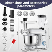 Homlee 3 in 1 Universal Küchenmaschine 2000W Multifunktionale Knetmaschine 6-stufige Gescheindigkeit Mixer, mit Fleischwolf, 1.5L Saftpresse, 5.5L Edelstahlschüssel knetmaschine