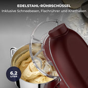 Fentic Kuchenmaschine mit Nudelmaschine – 2000W – Knetmaschine mit Nudelmaschine Elektrische – Pasta Maker - 6,2L Edelstahl Rührschüssel (Rot)