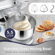 Homlee 3 in 1 Universal Küchenmaschine 2000W Multifunktionale Knetmaschine 6-stufige Gescheindigkeit Mixer, mit Fleischwolf, 1.5L Saftpresse, 5.5L Edelstahlschüssel knetmaschine