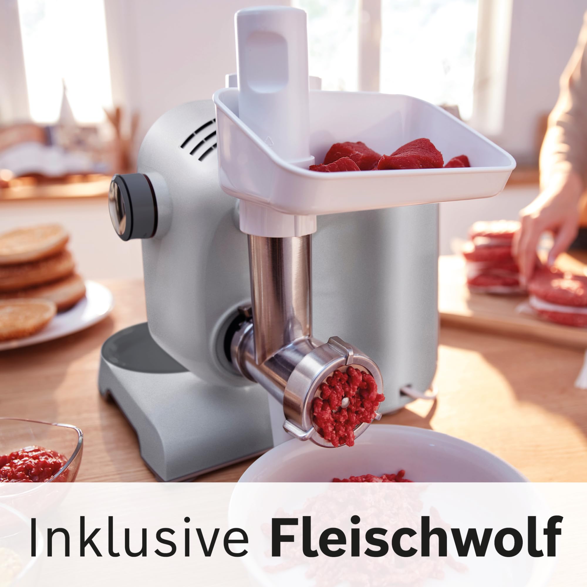 Bosch Küchenmaschine MUM5 Styline MUM56340, Schüssel 3,9 L, Mixer 1,25 L, Fleischwolf, Zitruspresse, Planetenrührwerk, Knethaken, Rührbesen, Durchlaufschnitzler, 3 Scheiben, 900 W, Anthrazit/Silber