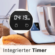 Bosch Küchenmaschine MUM5 MUM5XW20, Edelstahl-Schüssel 3,9 L, integrierte Waage, Mixer 1,25 L, Profi-Knethaken, Schnee-, Silikonbesen, Durchlaufschnitzler, 4 Scheiben, 1000 W, weiß