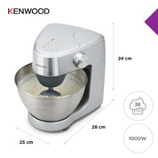 Kenwood Prospero+ KHC29A.R0SI Küchenmaschine, 4,3 L Edelstahlschüssel, inkl. 10-teiligem Zubehör-Set mit Fleischwolf, Glas-Mixer, Zitruspresse, Entsafter und mehr, inkl. EasyWeigh Waage, 1000W, Silber