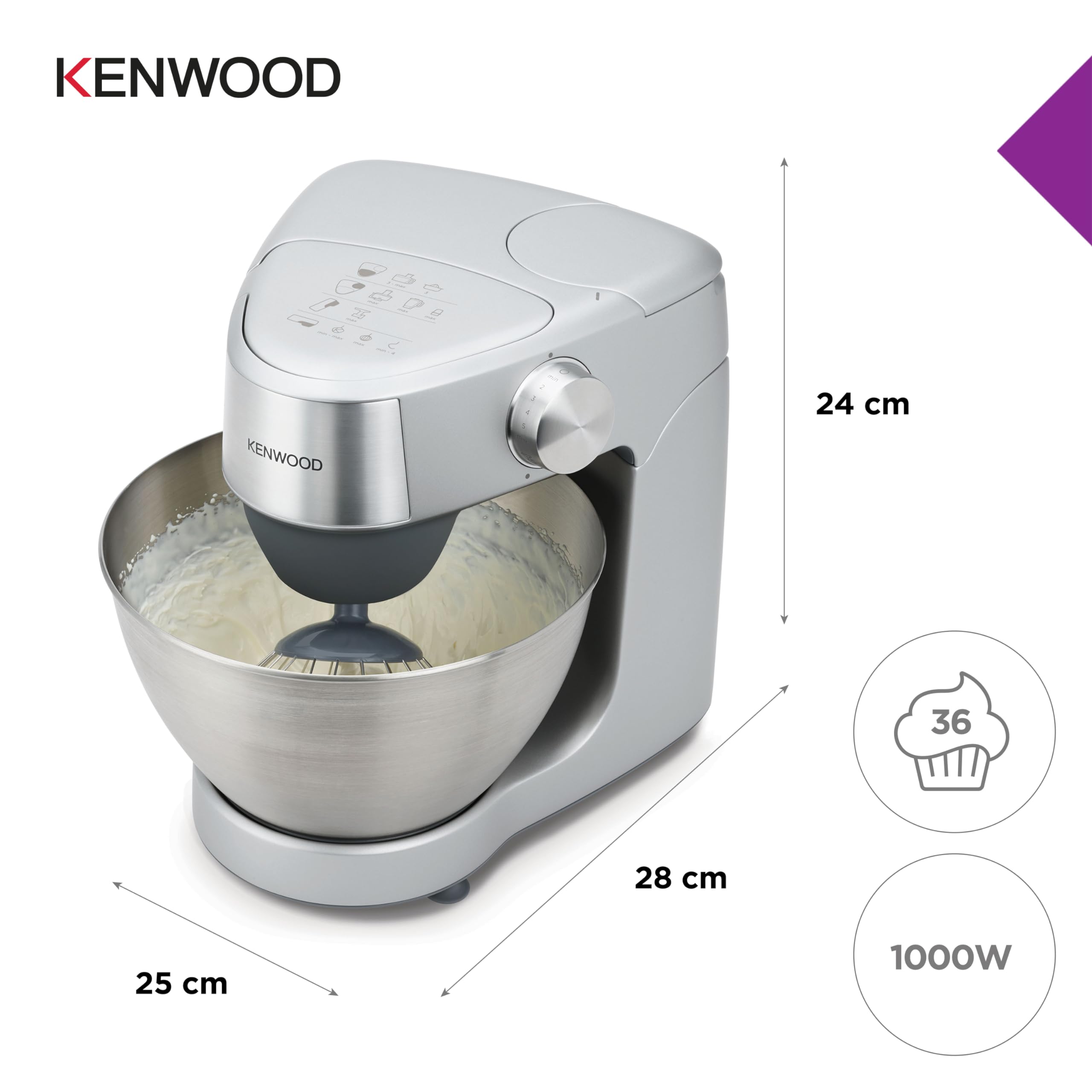 Kenwood Prospero+ KHC29A.R0SI Küchenmaschine, 4,3 L Edelstahlschüssel, inkl. 10-teiligem Zubehör-Set mit Fleischwolf, Glas-Mixer, Zitruspresse, Entsafter und mehr, inkl. EasyWeigh Waage, 1000W, Silber