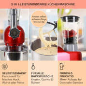 Klarstein Knetmaschine Küchenmaschine mit Fleischwolf, 2000W Teigmaschine Klein, 6 Stufen, Schneebesen Rühr- & Knethaken, Planetenrührwerk, Rührmaschine mit Mixer, Küchenmaschinen mit 5L Schüssel