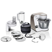 Bosch Küchenmaschine MUM5 MUM5XW20, Edelstahl-Schüssel 3,9 L, integrierte Waage, Mixer 1,25 L, Profi-Knethaken, Schnee-, Silikonbesen, Durchlaufschnitzler, 4 Scheiben, 1000 W, weiß