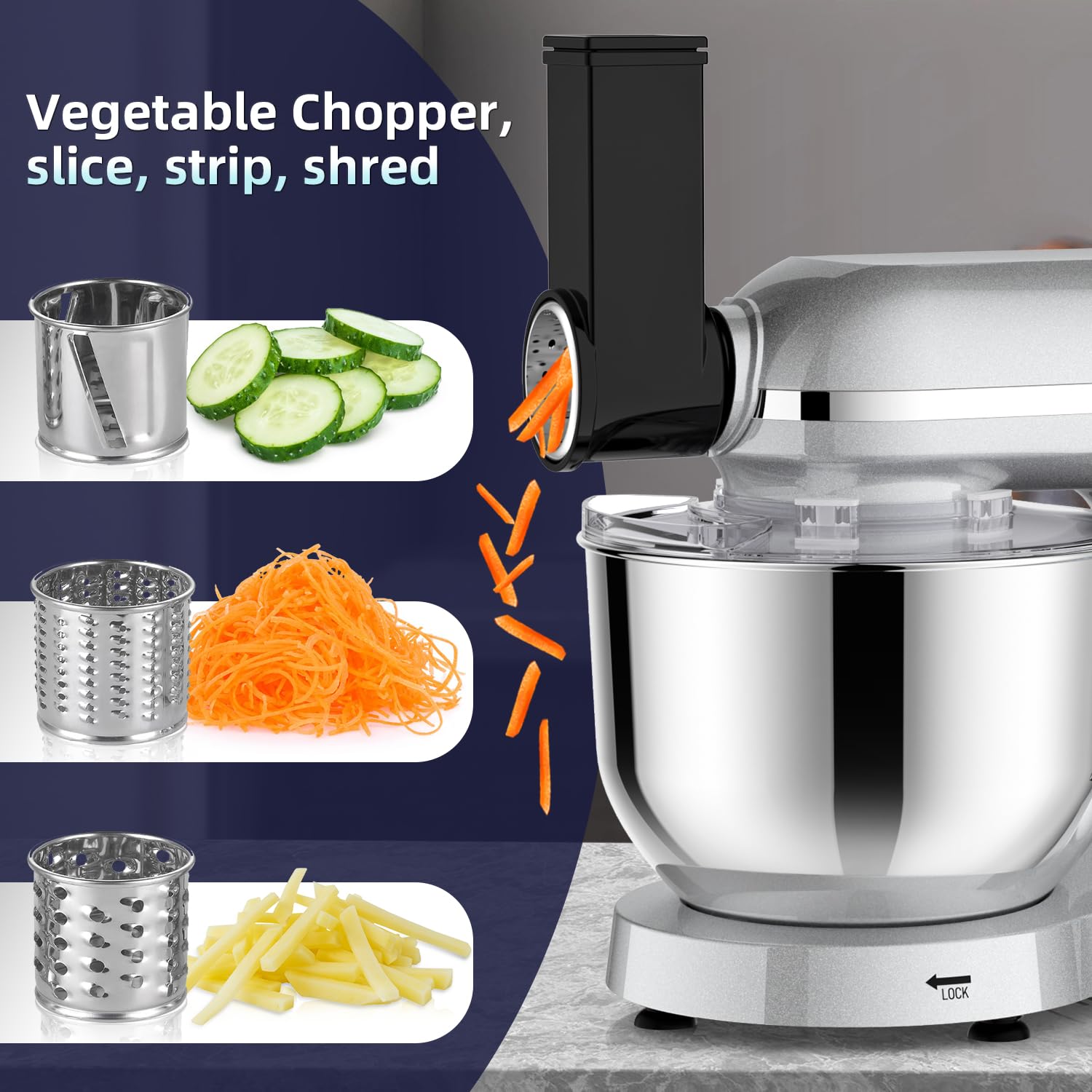 Homlee 3 in 1 Universal Küchenmaschine 2000W Multifunktionale Knetmaschine 6-stufige Gescheindigkeit Mixer, mit Fleischwolf, 1.5L Saftpresse, 5.5L Edelstahlschüssel knetmaschine