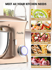 Küchenmaschine Knetmaschine 2000W 8,5L Facelle Teigknetmaschine Teigmaschine Rührmaschine mit Schneebesen, Knethaken, Rührbesen & Spritzschutz zum Backen, Kuchen, Kekse, Kneten, 6+P Geschwindigkeit
