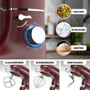 Fentic Kuchenmaschine mit Nudelmaschine – 2000W – Knetmaschine mit Nudelmaschine Elektrische – Pasta Maker - 6,2L Edelstahl Rührschüssel (Rot)