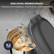 Fentic 6-in-1 Küchenmaschine – 2000W – Mit Fleischwolf, 1,5L Entsafter, Gemüseschneider und Mehr – Knetmaschine mit 6,2L Rührschüssel, Rührhaken, Knethaken, Schlagbesen und Spritzschutz (Anthrazit)