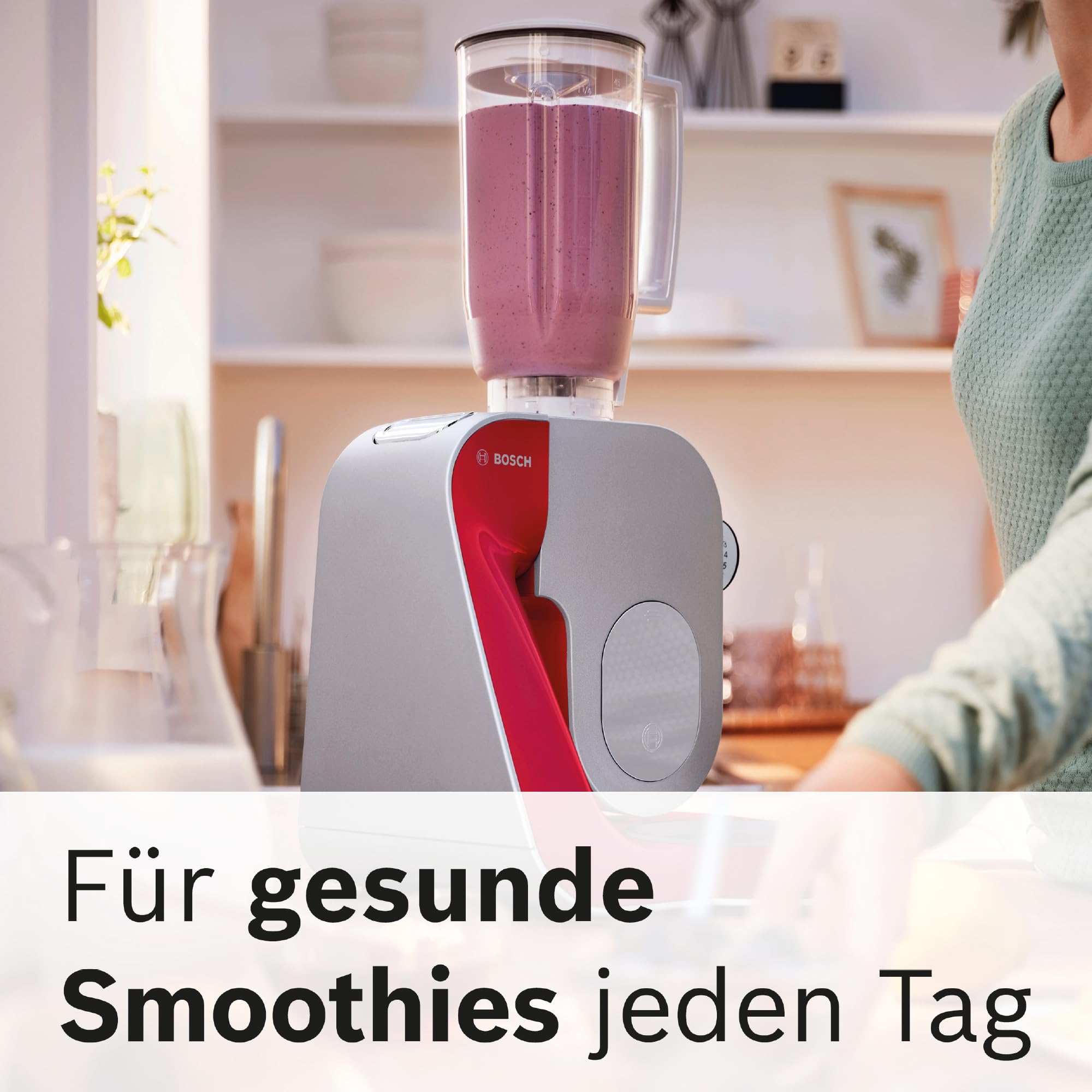 Bosch Küchenmaschine MUM5 CreationLine MUM58720,Edelstahl-Schüssel 3,9 L, Mixer 1,25 L, Planetenrührwerk,Knethaken,Schlag,Rührbesen, Durchlaufschnitzler, 3 Scheiben, 1000 W, Dunkelrot/Silber