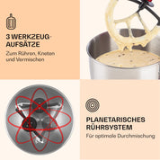Klarstein Knetmaschine Küchenmaschine mit Fleischwolf, 2000W Teigmaschine Klein, 6 Stufen, Schneebesen Rühr- & Knethaken, Planetenrührwerk, Rührmaschine mit Mixer, Küchenmaschinen mit 5L Schüssel