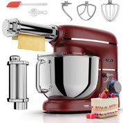 Fentic Kuchenmaschine mit Nudelmaschine – 2000W – Knetmaschine mit Nudelmaschine Elektrische – Pasta Maker - 6,2L Edelstahl Rührschüssel (Rot)