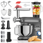 Fentic 6-in-1 Küchenmaschine – 2000W – Mit Fleischwolf, 1,5L Entsafter, Gemüseschneider und Mehr – Knetmaschine mit 6,2L Rührschüssel, Rührhaken, Knethaken, Schlagbesen und Spritzschutz (Anthrazit)