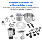 MEDION Küchenmaschine (Mixer, Fleischwolf, Eisschüssel für Zubereitung von Eis, 4 in 1, 1.200 Watt, Reiben Raspeln Schneiden, Digitales Touch Display, Knetmaschine, Teigmaschine, MD18440) Schwarz