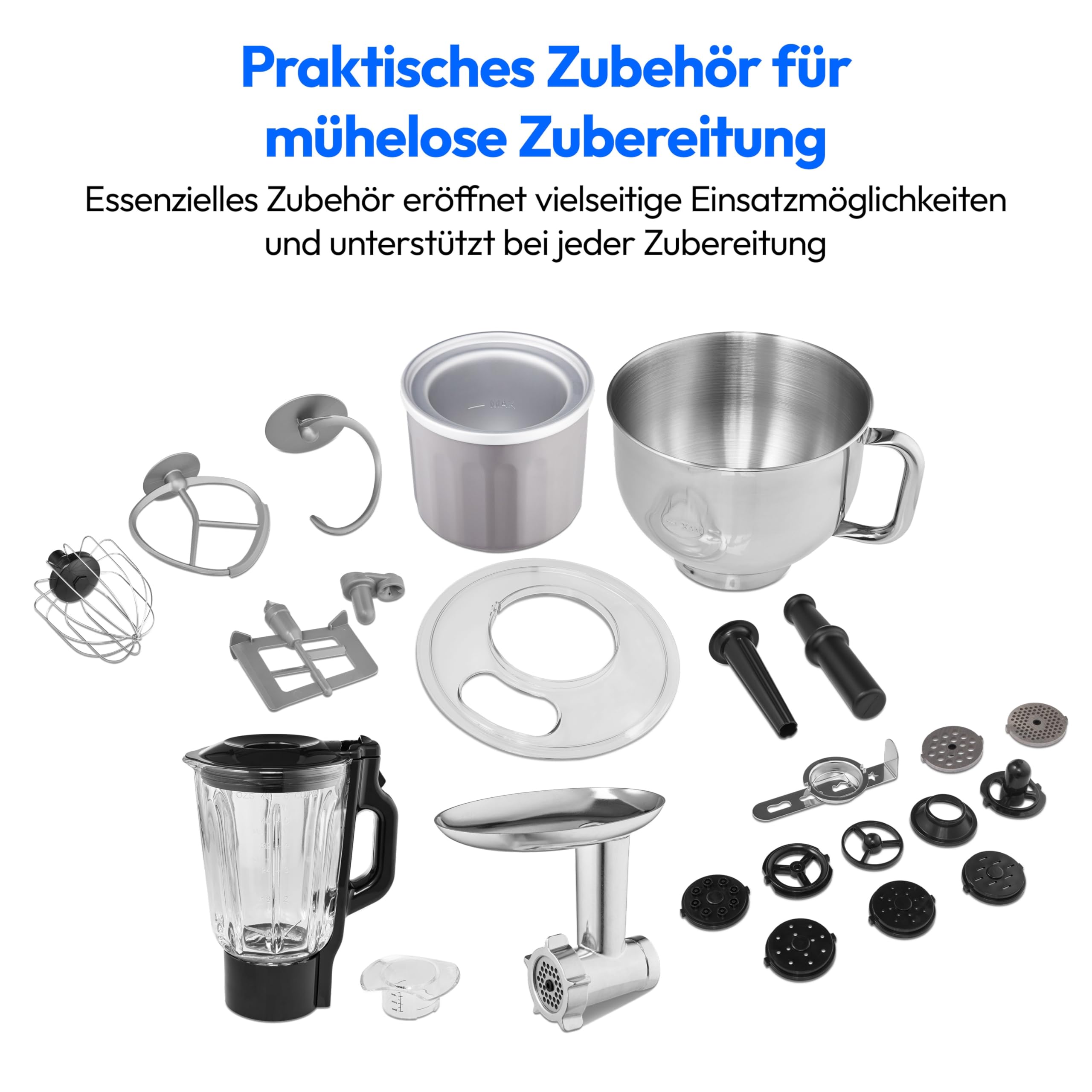 MEDION Küchenmaschine (Mixer, Fleischwolf, Eisschüssel für Zubereitung von Eis, 4 in 1, 1.200 Watt, Reiben Raspeln Schneiden, Digitales Touch Display, Knetmaschine, Teigmaschine, MD18440) Schwarz