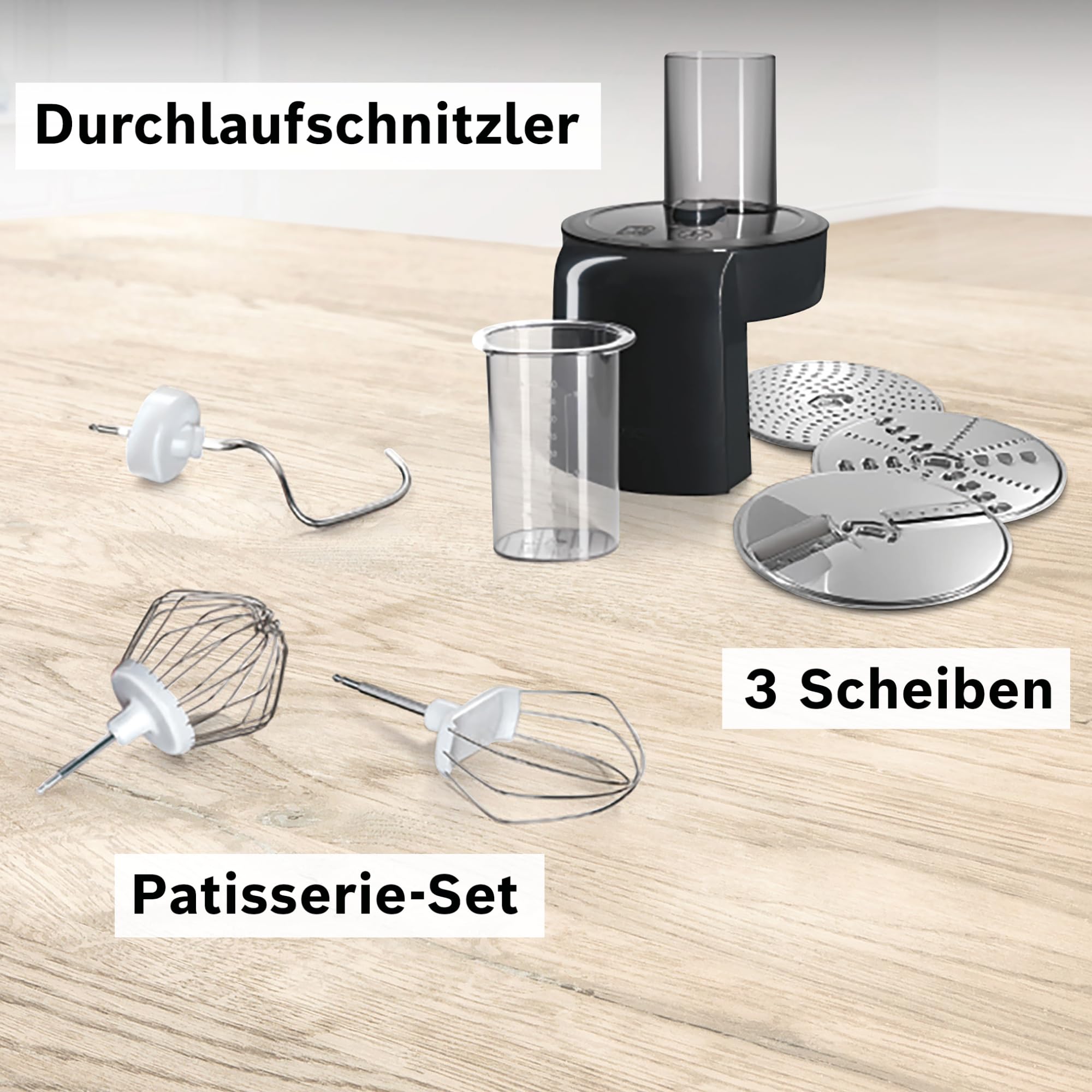 Bosch Küchenmaschine MUM Serie 2 MUMS2ER01, Edelstahl-Schüssel 3,8 L, Planetenrührwerk, Knethaken, Schlag-, Rührbesen Edelstahl, Durchlaufschnitzler, 3 Scheiben, 700 W, rot