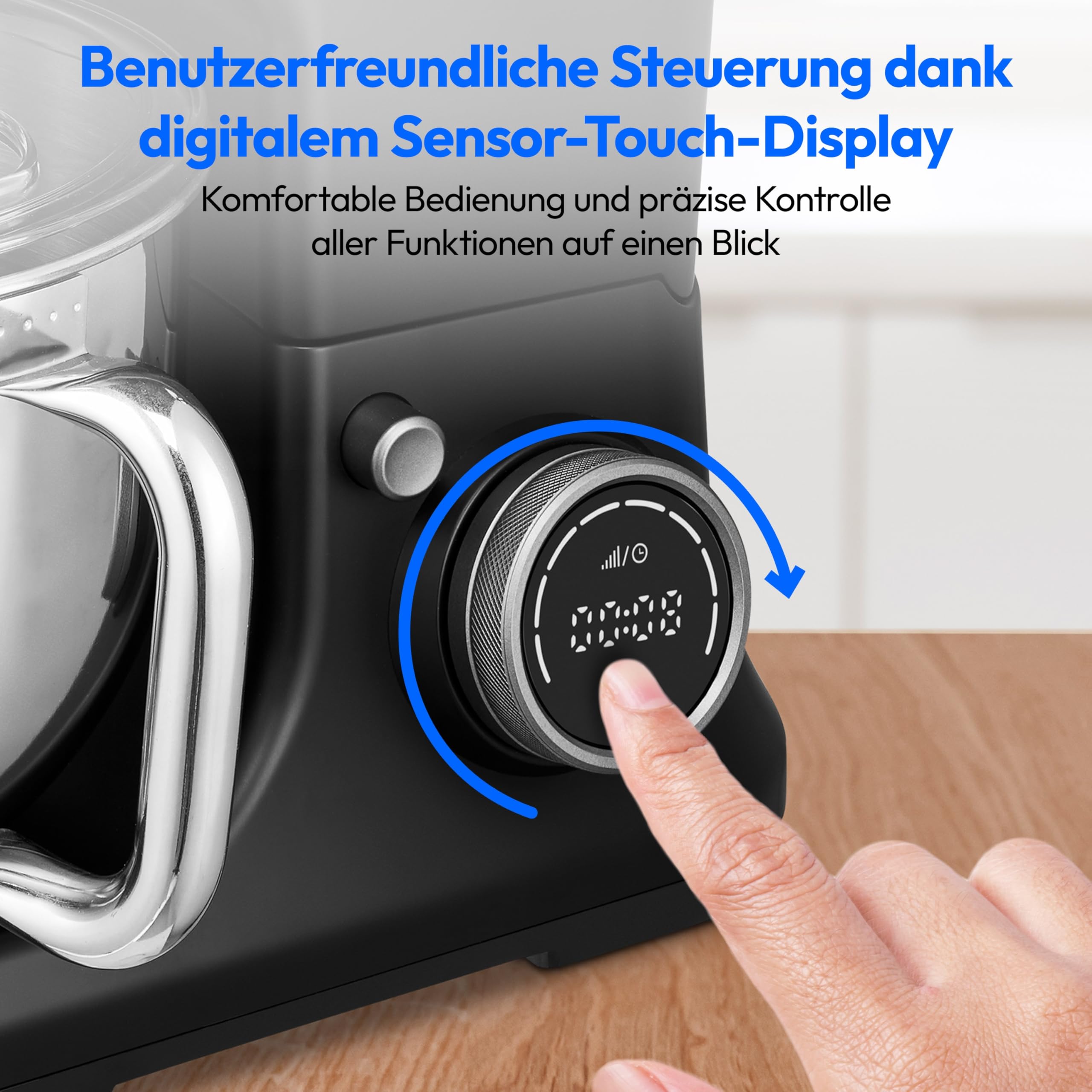 MEDION Küchenmaschine (Mixer, Fleischwolf, Eisschüssel für Zubereitung von Eis, 4 in 1, 1.200 Watt, Reiben Raspeln Schneiden, Digitales Touch Display, Knetmaschine, Teigmaschine, MD18440) Schwarz