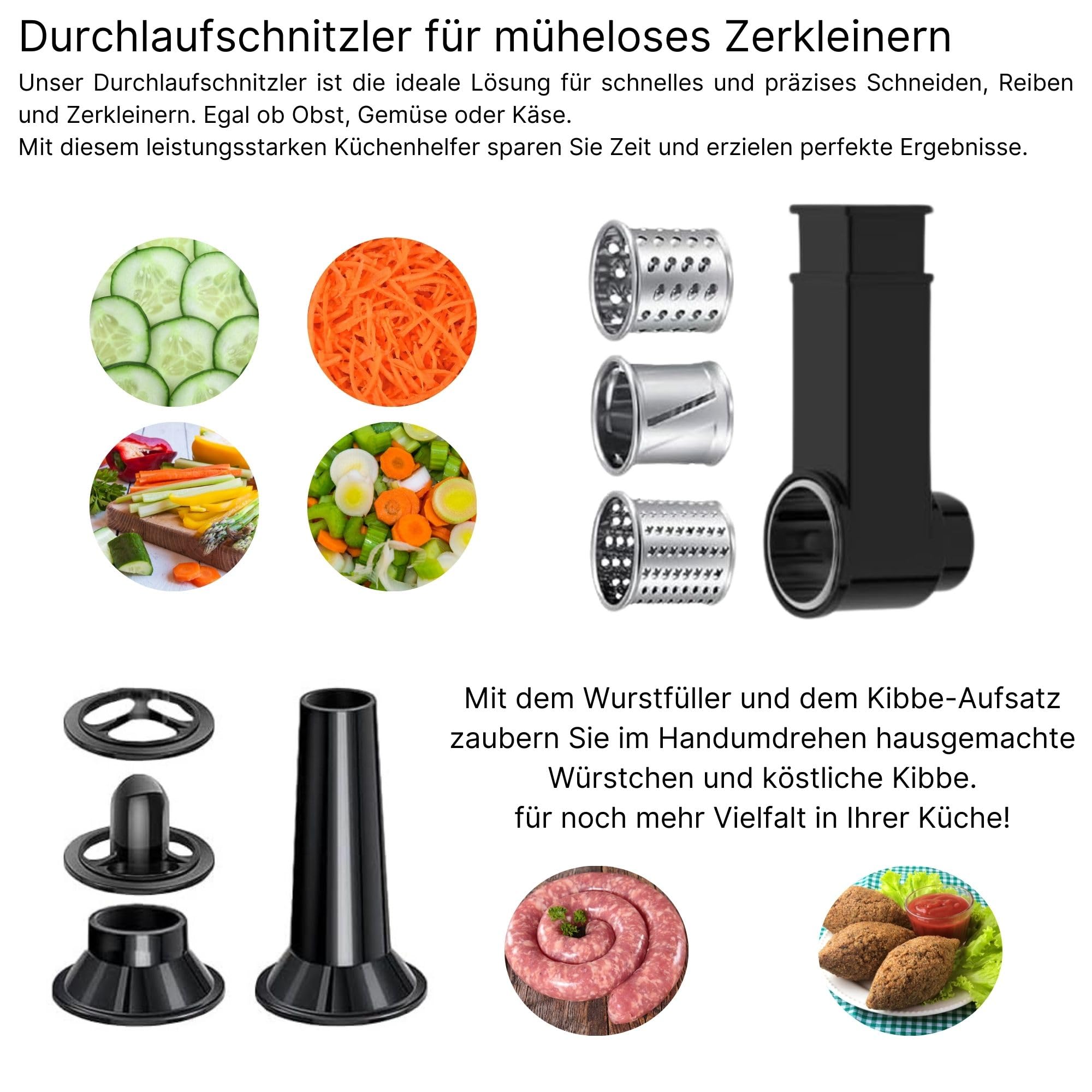 KB ELEMENTS 4-in-1 Küchenmaschine - Multifunktions Küchenmaschine – 2500W – Mit Fleischwolf, Mit Pasta set, Timer - Digitale Steuerung - 1,5L Entsafter, Gemüseschneider – Knetmaschine, Edelstahl