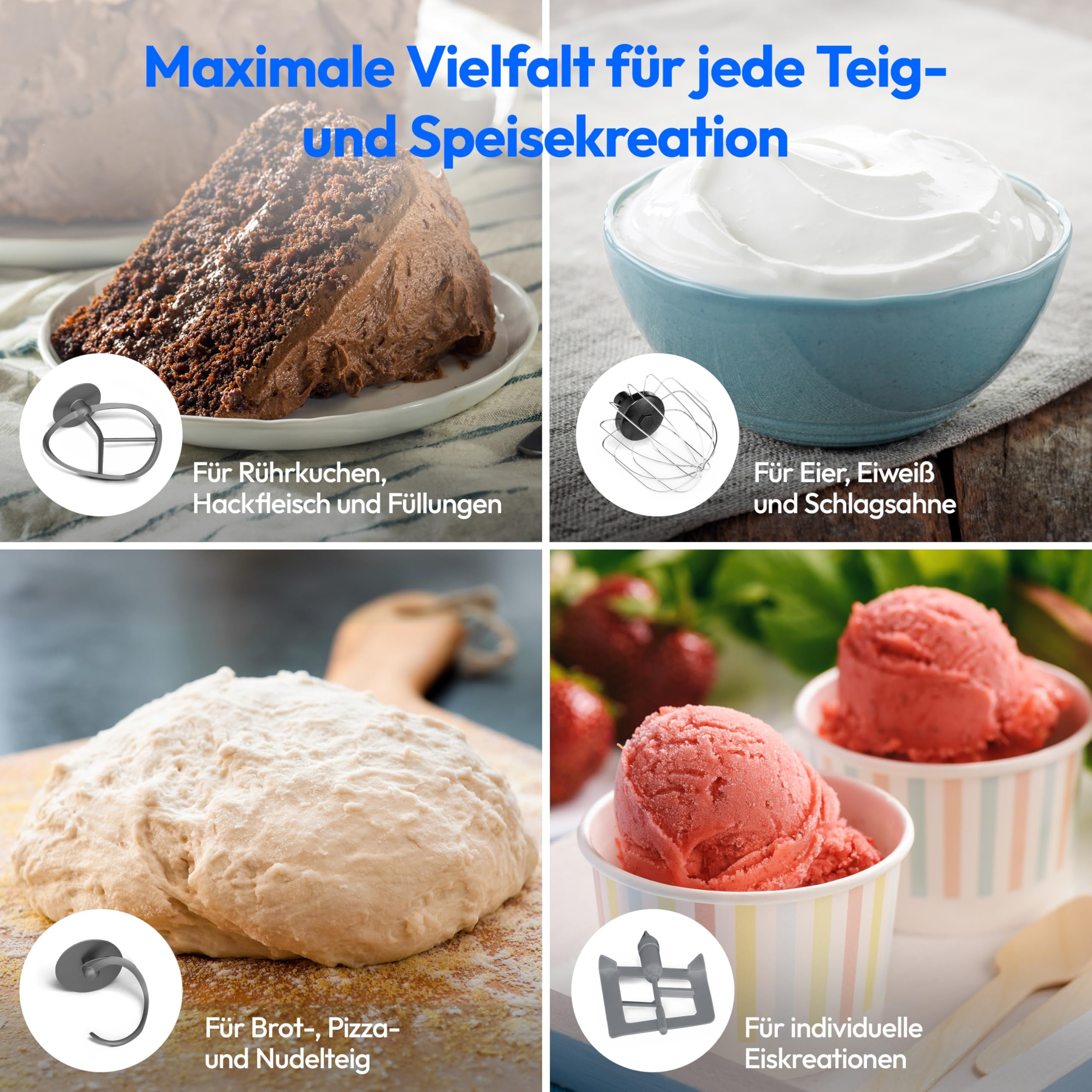 MEDION Küchenmaschine (Mixer, Fleischwolf, Eisschüssel für Zubereitung von Eis, 4 in 1, 1.200 Watt, Reiben Raspeln Schneiden, Digitales Touch Display, Knetmaschine, Teigmaschine, MD18440) Schwarz